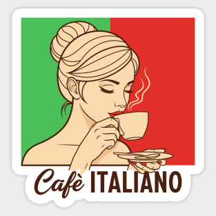 Elegant Italian Woman Sips Steamy Cafè Sticker